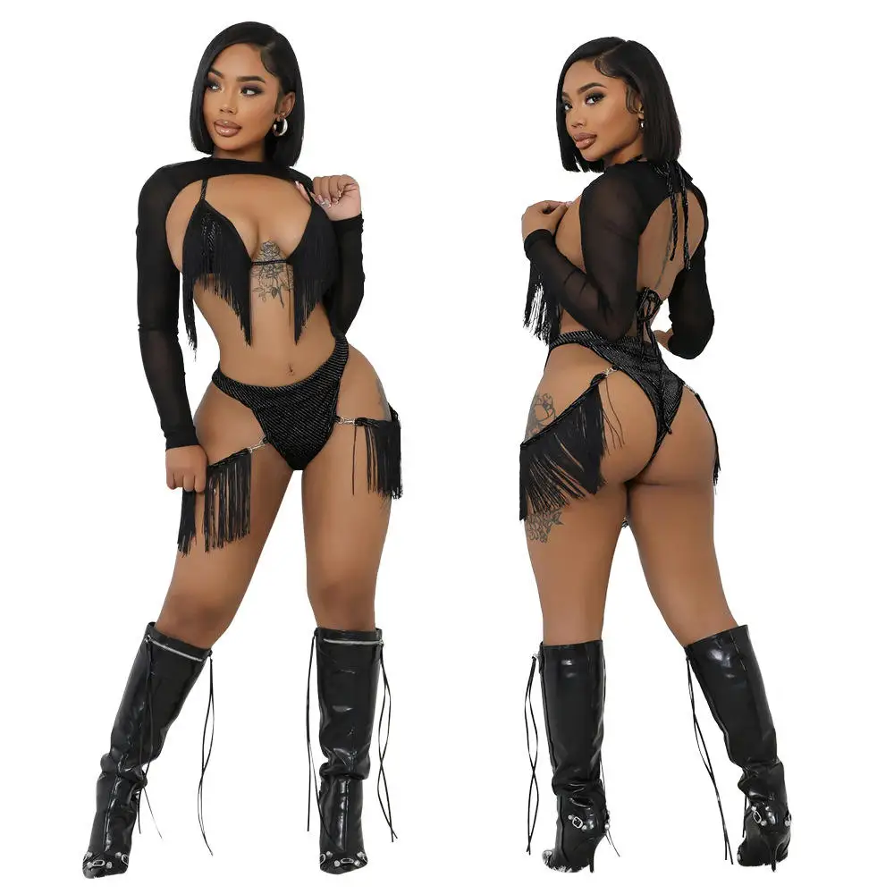 

Модный топ с кисточками и брюки, прозрачный чехол, женский комплект Faion, цветной женский летний наряд