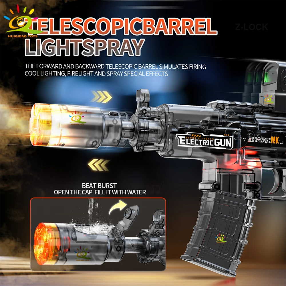 HUIQIBAO Giocattolo per fucile AK con luce di fumo elettrica con pistola di collegamento leggero Regali di Natale per le vacanze all'aperto per ragazzi adulti