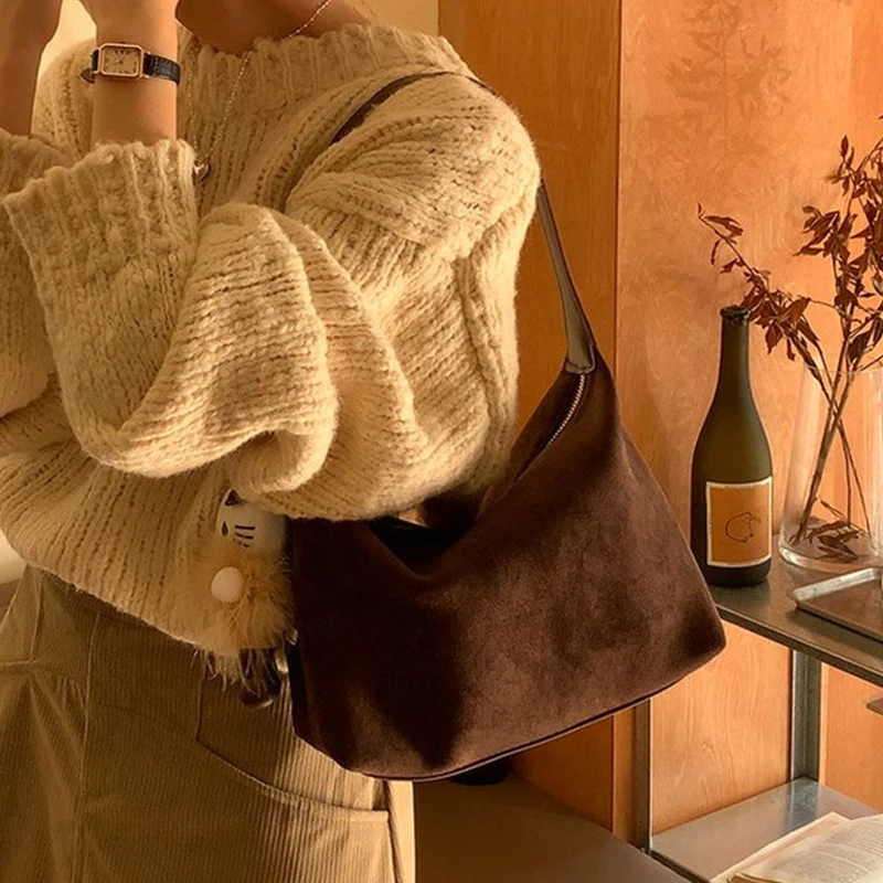 

New Vintage Women's Bag Chamois Leather Underarm Pouch For Women Large Capacity Handbag Shopping Shoulder Bag