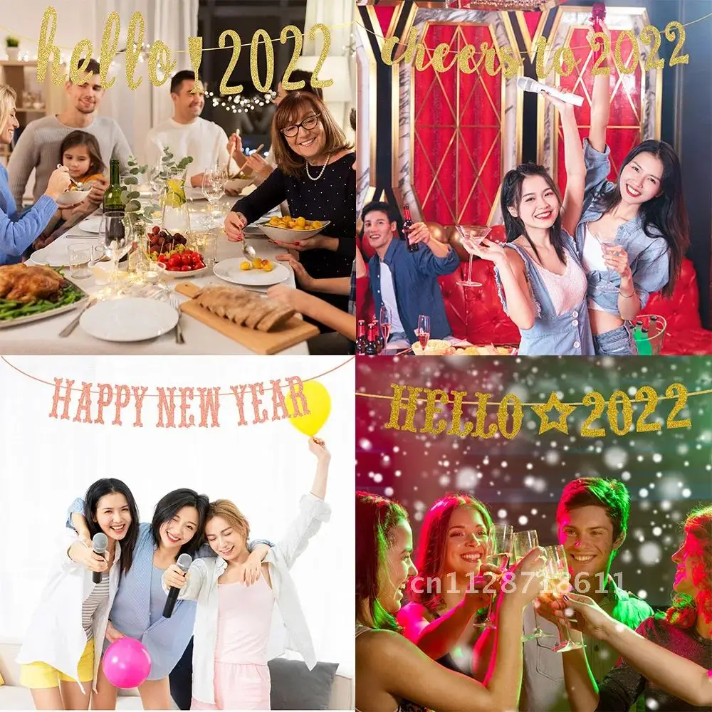 2022 Christmas Offers Glitter Christmas Decoration Garlands Bunting Christmas Decorations Cheer To New Year Happy New Year