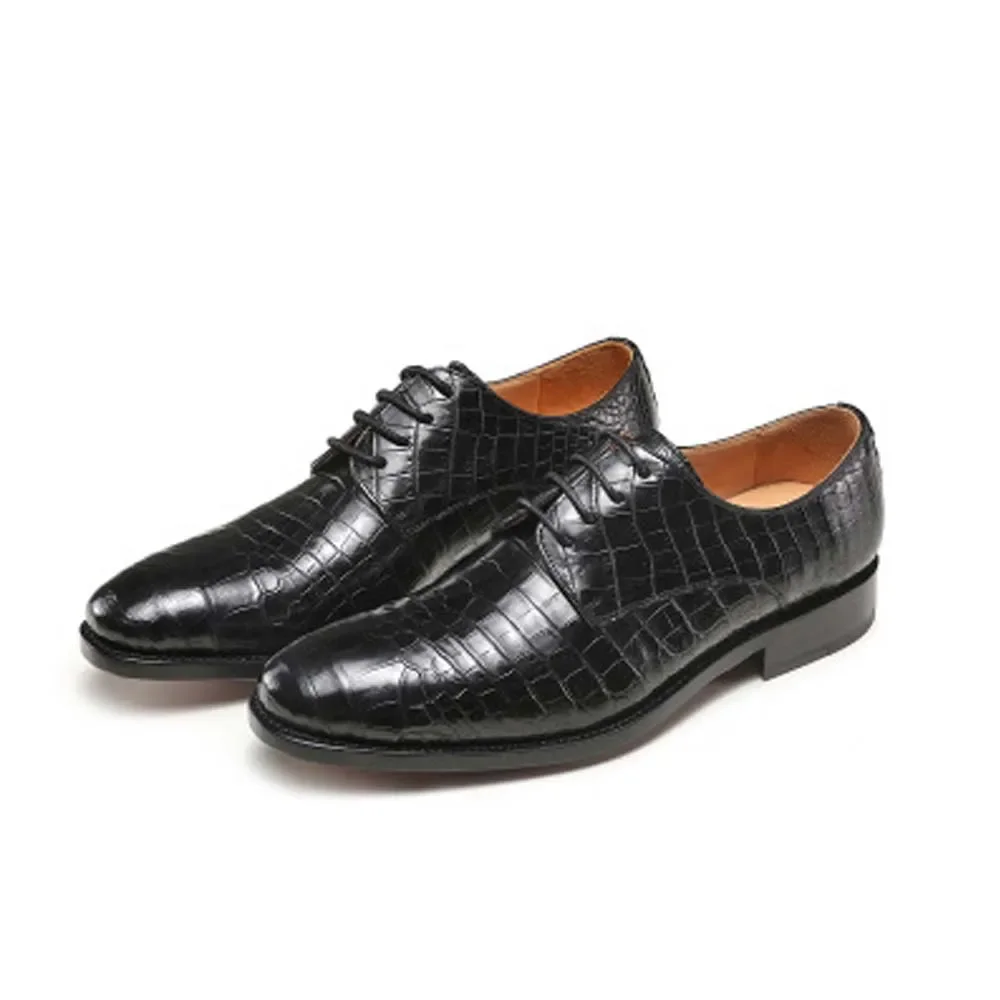 

linshe crocodile Men's shoes manual Leather pointed Wedding s business black Leather