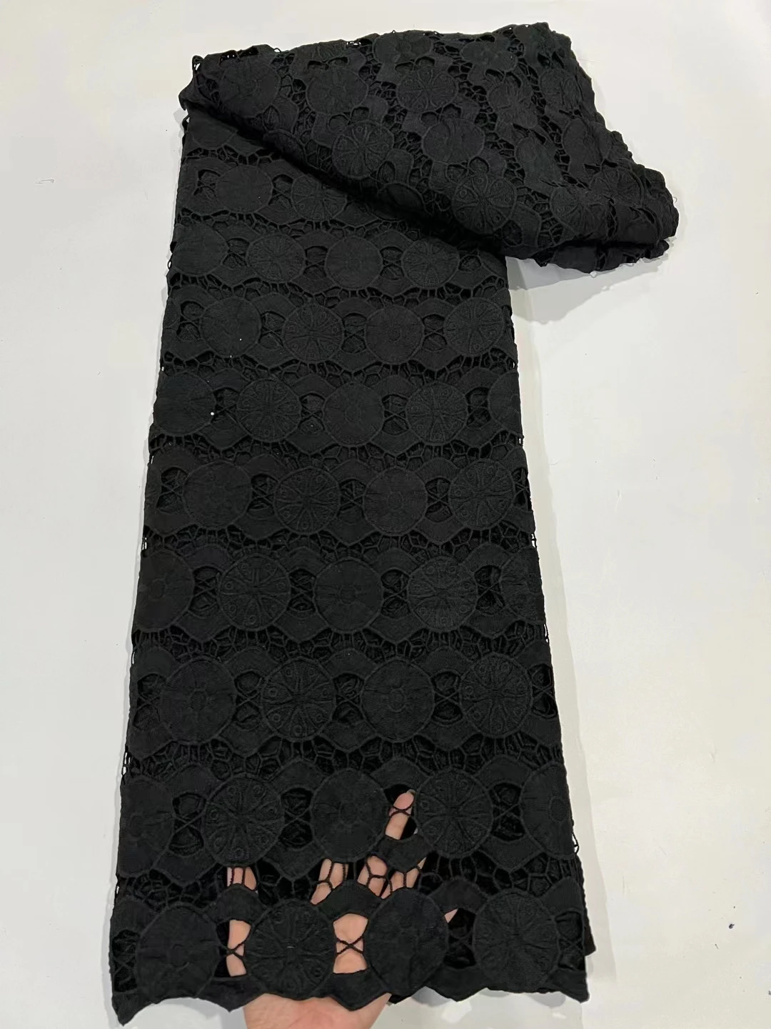 2023 Popular Black African Lace Fabric 5 Yards High Quality Cord Embroidery Guipure Nigerian Women Garment Lace Fabric PR2304