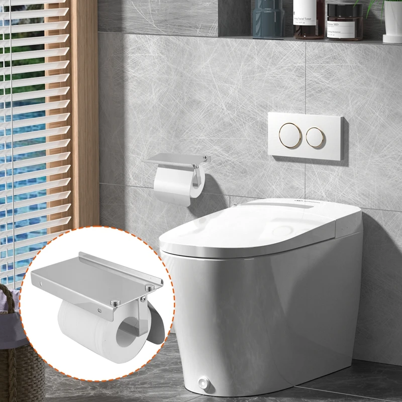Modern Stainless Steel Wall Mount Toilet Paper Holder with Phone Shelf Roll Paper Holder Bathroom Fixture Bathroom-A51M view 6