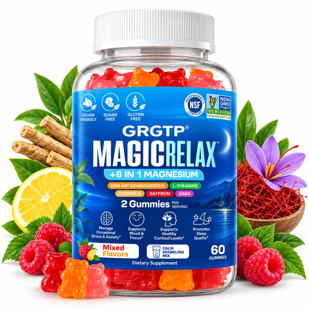 8-IN-1 Magnesium Magic Relax Gummies - Stress Relief, Calming, Brain Activity, Improve Mental Clarity, Regulate Cortisol Levels