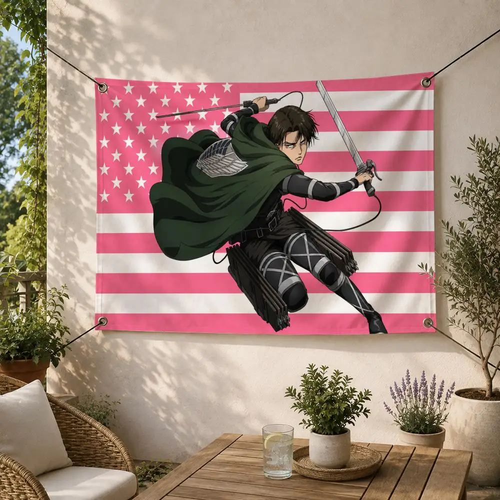 Action Anime Character Levi Ackerman Flags Decorative Flag Banner for Outdoor Garden Yard Camping Party Home Wall Hanging Decor