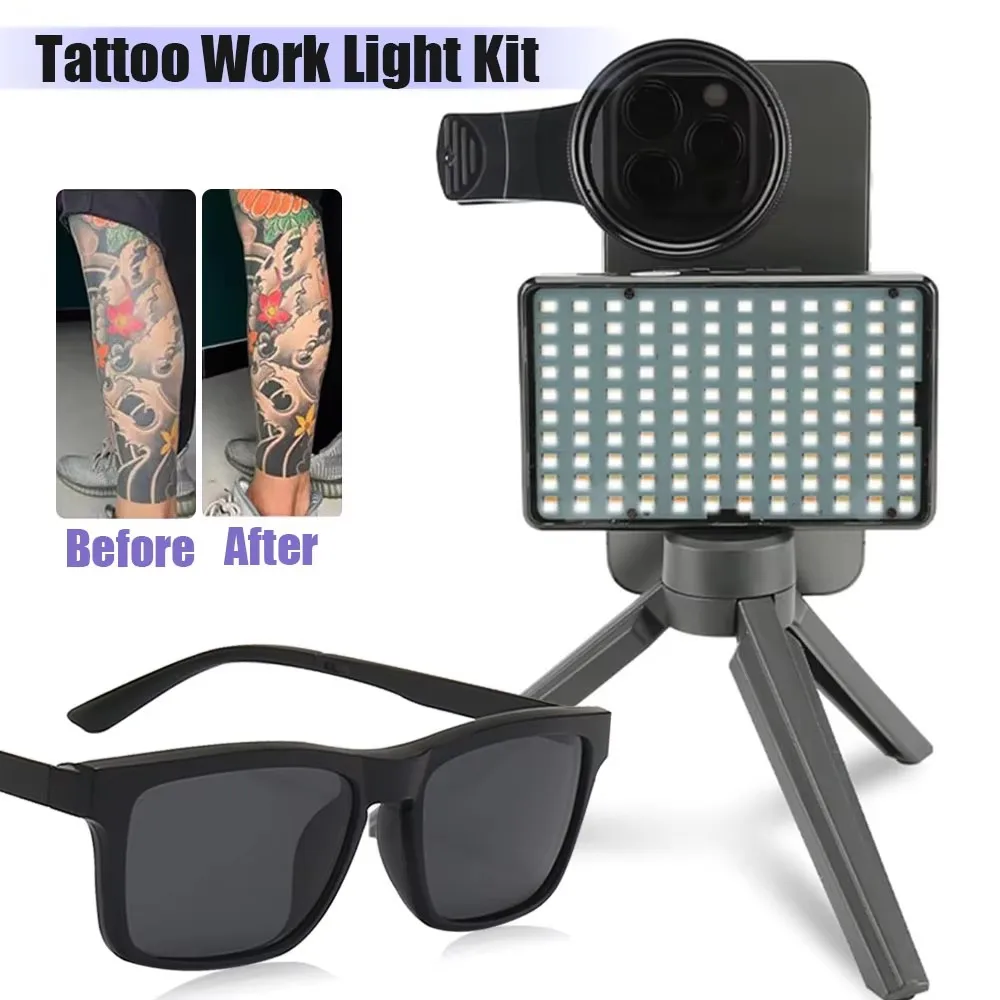 

Tattoo Work Light Kit with Polarized LED Fill Light and Tattoo Polarized Glasses Reduce Reflected Light for Tattoo Photography