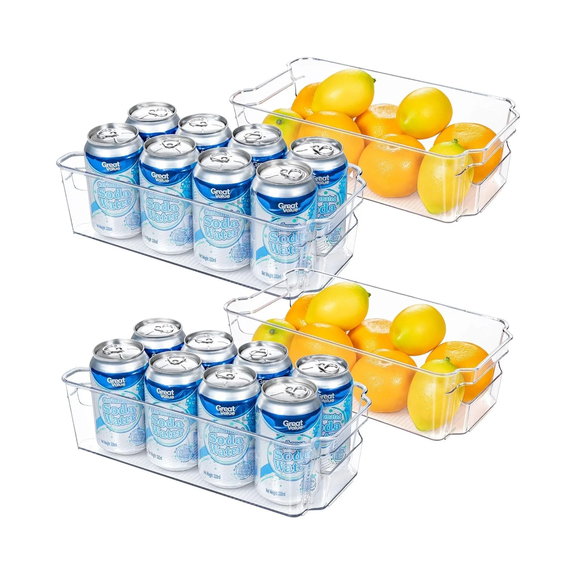 4pcs Refrigerator Clear Organizer Bins,Clear Plastic Storage Fridge Organizers with Handle,Kitchen,Fridge,32*16*9cm