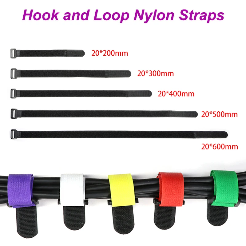 5~100pcs Reusable Hook Loop Nylon Cable Ties with Buckle Wire Organizer Self Adhesive Wrap Plastics Bundle Belt Fastener Straps