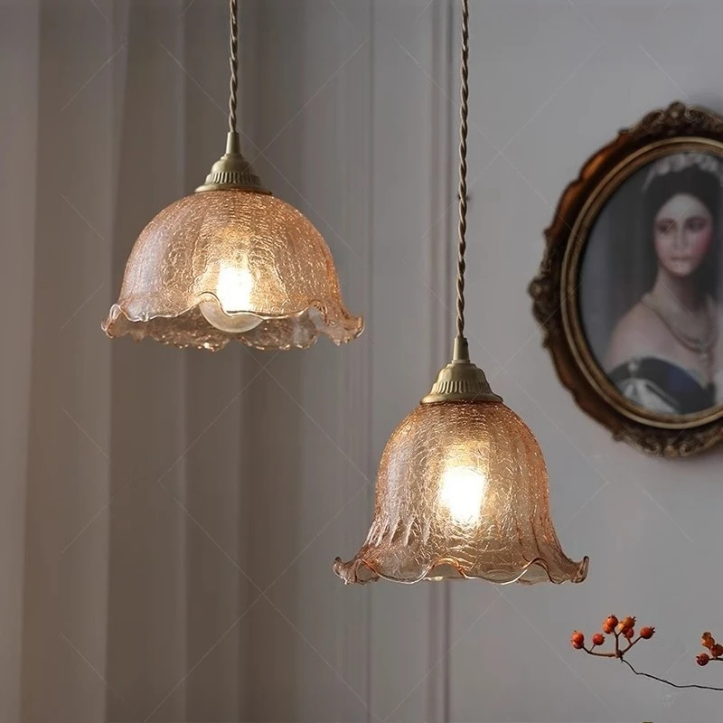 Lámpara de noche de cristal con flor helada de latón, candelabro para restaurante, estudio, cama y desayuno, cafetería, tienda de barbacoa