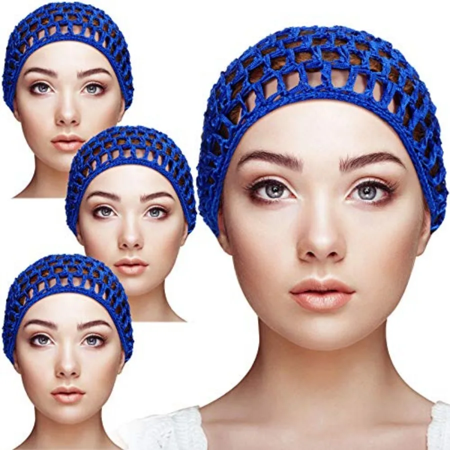 

4 Pieces Mesh Crochet Hair Net Rayon Knit Snood Hat Thick Short Women Hairnet Snoods Cover Ornament for Sleeping