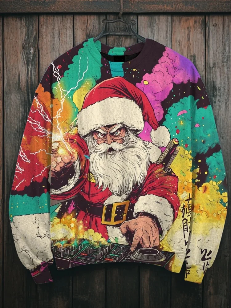 المتضخم مهرجان الرسومات البلوز الشباب شعبية رجل طويل الأكمام بلايز الرجال الهيب هوب عيد الميلاد DJ طباعة عادية البلوز الذكور #4