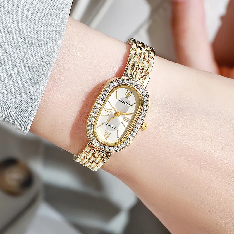 Women's Quartz Watch Pigeon Egg Shape Diamond Encrusted Fashion Oval Dial Wristwatch Casual Ladies Watch Daily Wear Girl Gifts