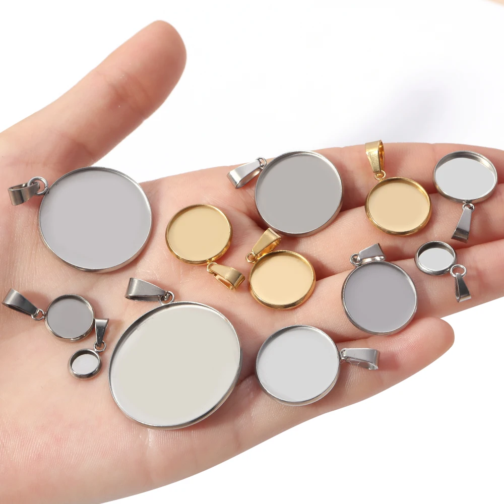 5-10pcs 6-30mm Stainless Steel Round Cabochon Base Tray Blank Cabochon Base Setting Charms Pendant For Jewelry Making Supplies