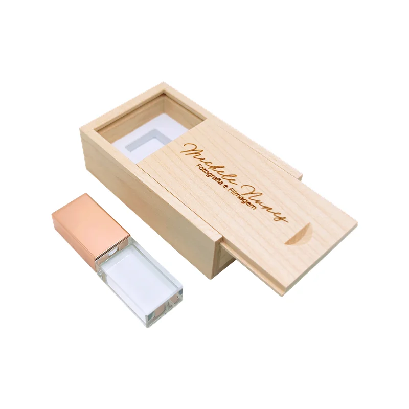 Бесплатная индивидуальная лазерная гравировка логотипа, цветной металлический кристалл, флэш-накопитель USB2.0, 4 ГБ, 8 ГБ, 16 ГБ, 32 ГБ, 64 ГБ, 128 ГБ и кленовая коробка