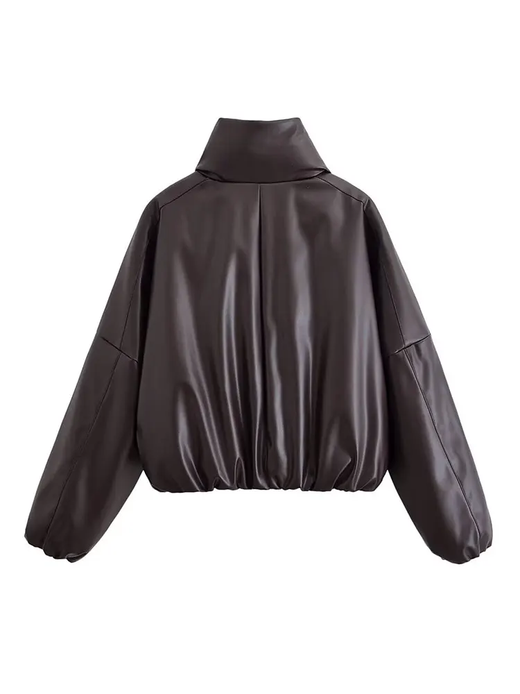 سترة نسائية أنيقة من NLZGMSJ بسحاب أمامي بني من البولي يوريثان ورقبة طية صدر السترة وأكمام طويلة سترة قطنية أنيقة للسيدات #3