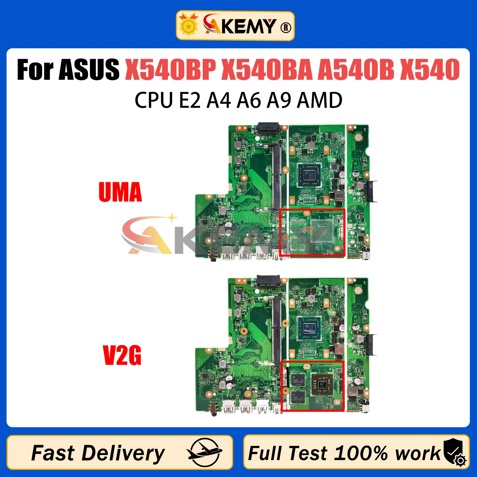 AKEMY X540BP Notebook Mainboard For ASUS X540BA A540B X540 Laptop Motherboard With E2 A4 A6 A9 CPU 100% test OK