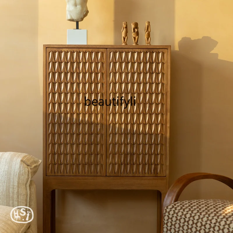 

Decorative storage, bedroom living room side cabinet, new Chinese log retro style