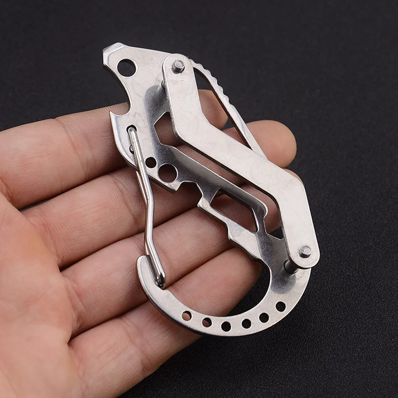 Carabiner Stainless Steel Camping Mountaineering Multifunction Tool Key Clip Keychain Lock Screwdriver Wrench Climbing Quickdraw