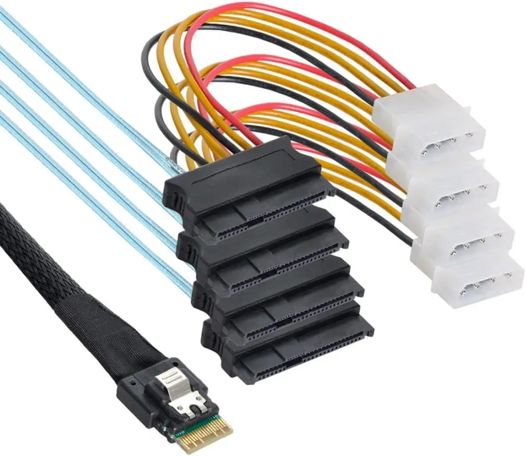 

SFF-8654 4i 38Pin Slimline SAS 4.0 Host to 4 SAS 29Pin SFF-8482 Target Hard Disk Fanout Raid Cable