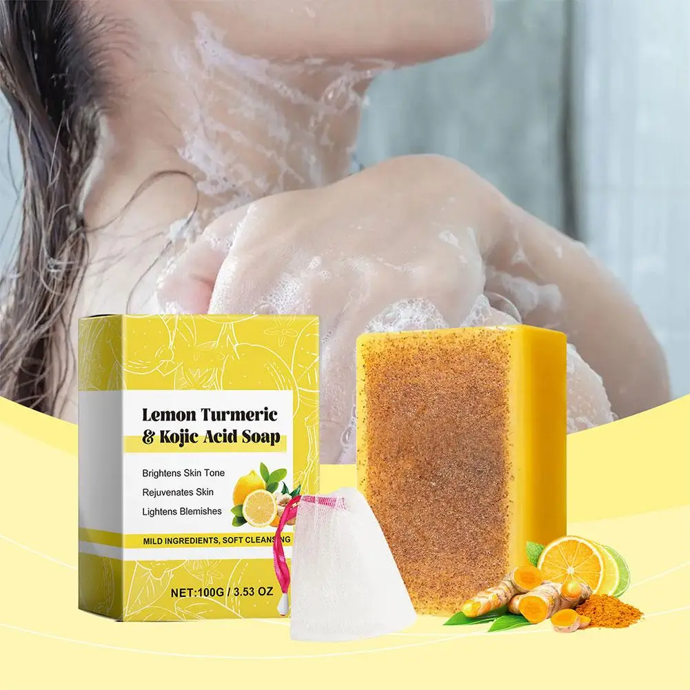 

100g Lemon Turmeric Kojic Acid Soap Natural Brightening Clean Care Gentle Oil Control Face Improves Dull Skin Skin E3Q7