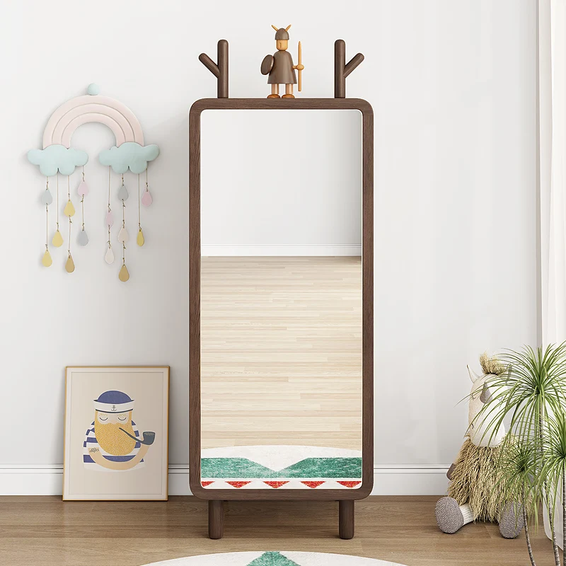 

Children's wardrobe Solid wood legs Short cabinet with full-length mirror home bedroom Locker Baby storage Locker