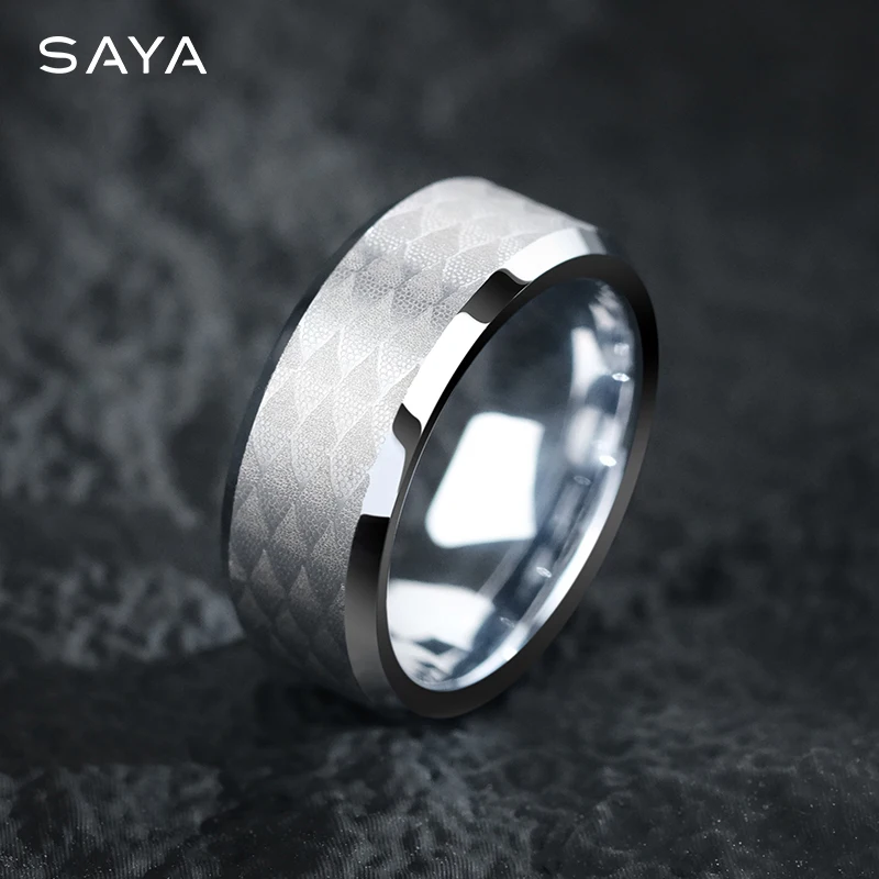 

Saya Tungsten Rings for Men,8MM Width Silver Fashion Anniversary Jewelry,Free Engraving