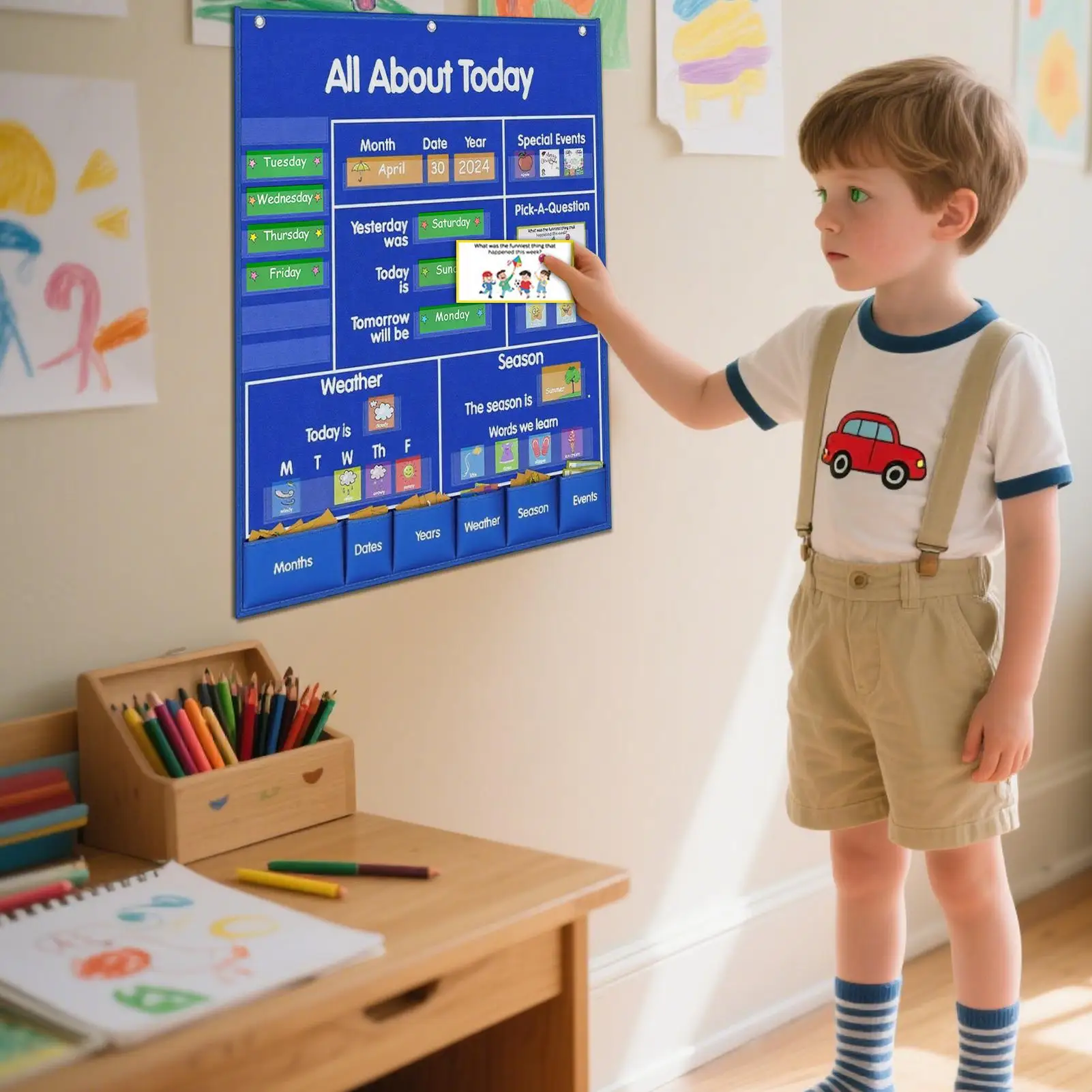 Gráfico de bolsillo Gráfico de bolsillo Calendario Aula Must Haves Útiles escolares Centro de aprendizaje Horario para la temporada meteorológica del tiempo