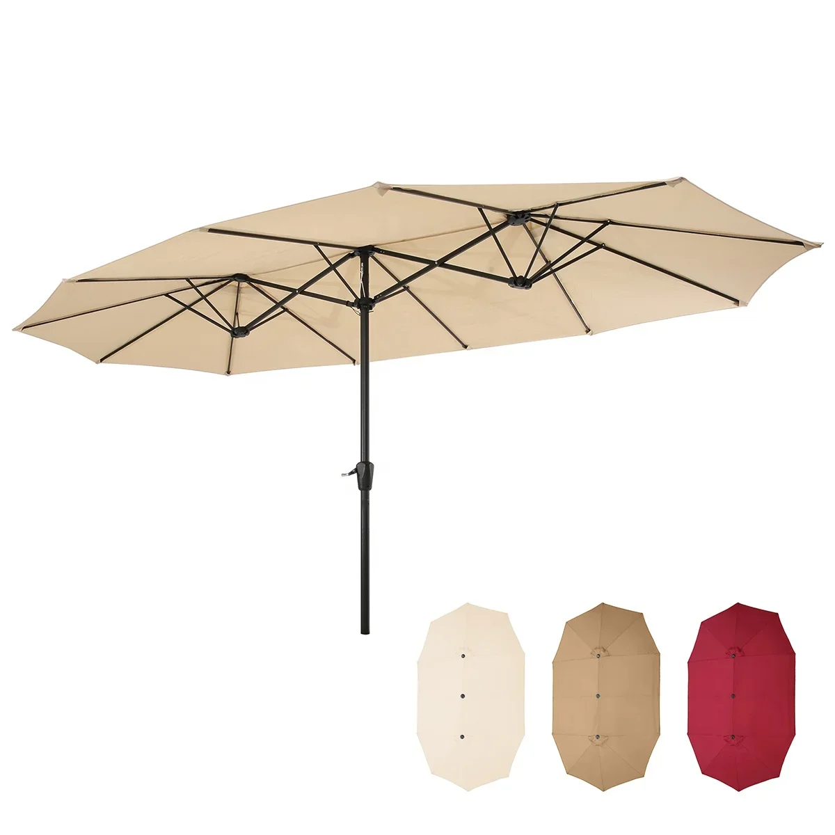 Large Double-Sided Rectangular Outdoor Aluminum Twin Patio Parasol, Market Umbrella with Crank, 15x9ft