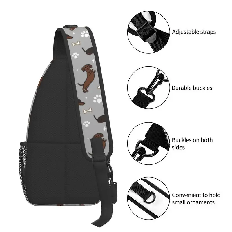 Mochila Dachshunds Crossbody Sling para homens, The Wener Dog Teckel Shoulder Chest Bag, bolsa de peito cinza para caminhadas, moda