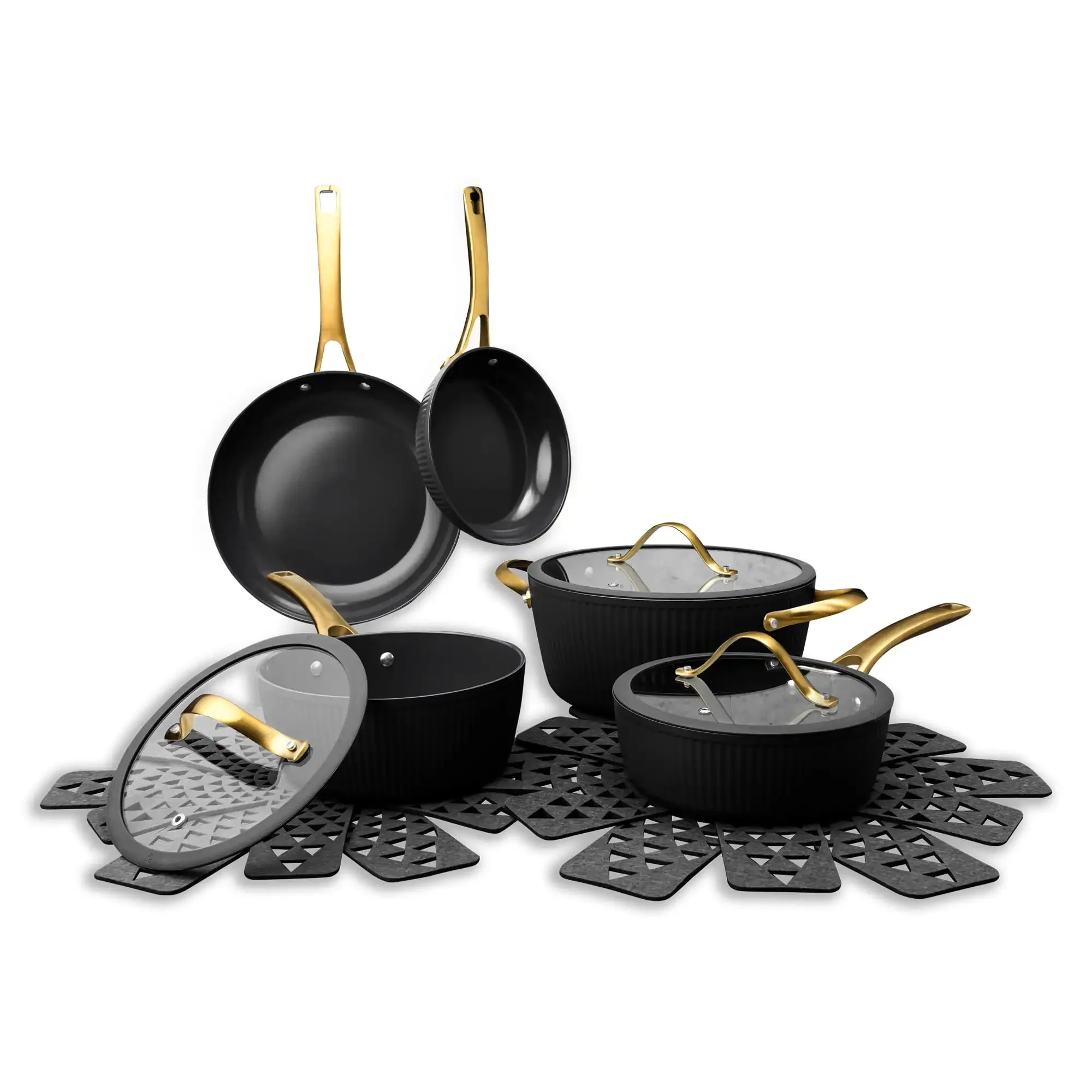 

12-Piece Cookware Set Non-Stick - Black & Gold
