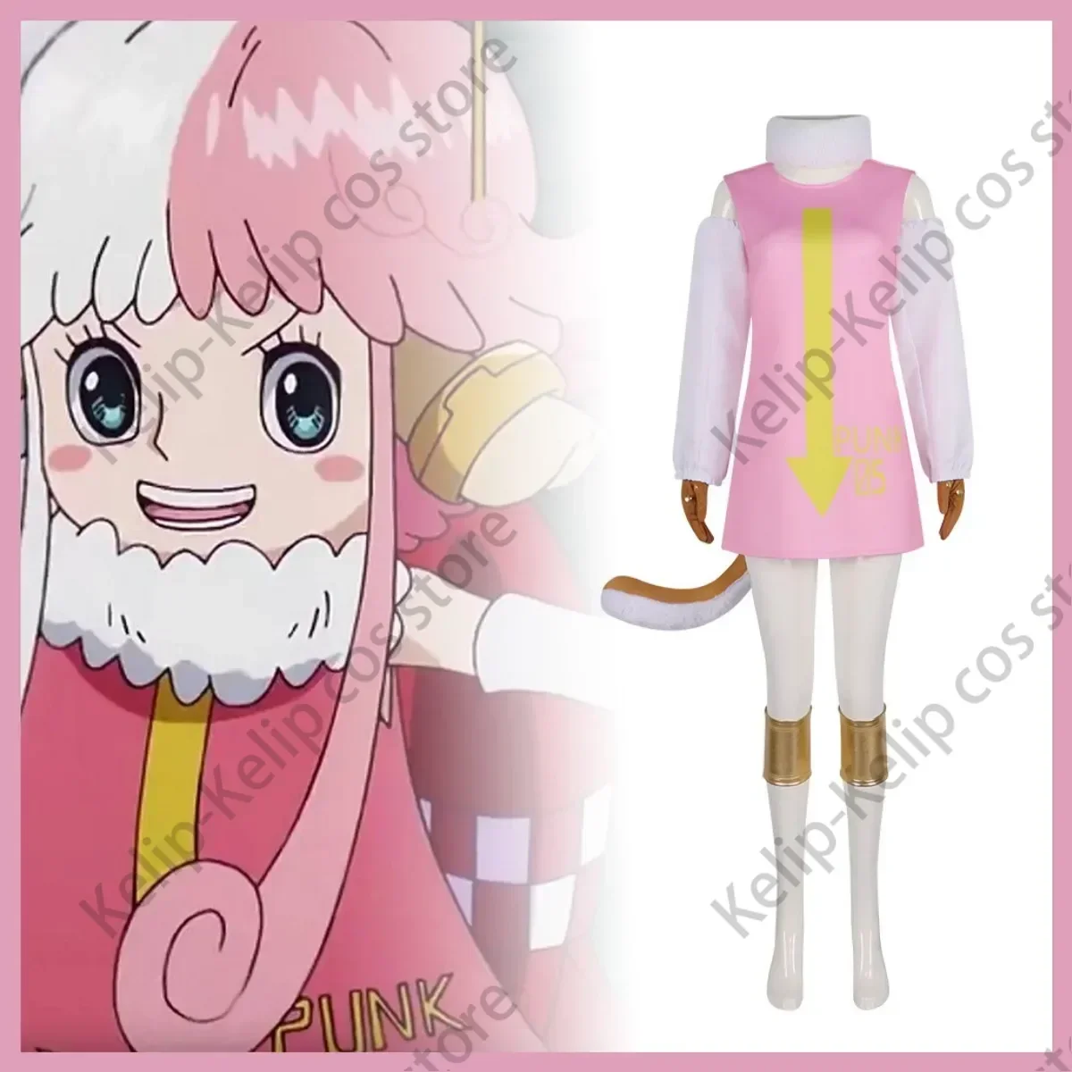 Anime Egghead Island Dr. Vegapunk Number 05 Clone Cosplay Costume Pink Dress Tail Woman Lovely Kawaii Christmas Halloween Suit