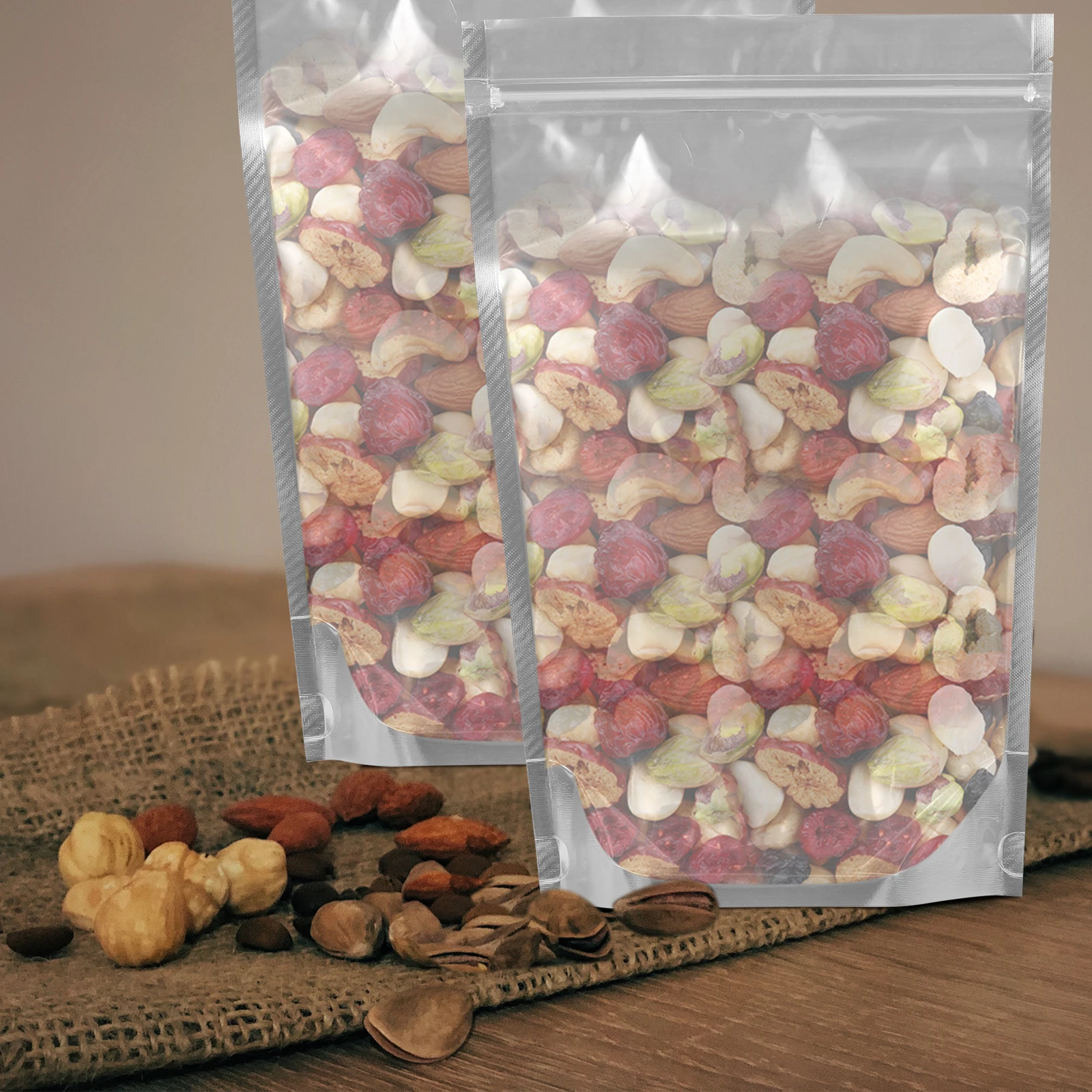 

50pcs Resealable Food Bags Kraft Paper Bag for Baked Goods Silver Sealed Reusable Zip Lock Craft Bags Packaging Kitchen