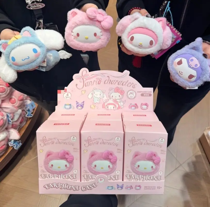 In Stock Genuine Sanrio Plush Earphone Case Pendant Blind Box Hellokitty My Melody Kuromi Cinnamoroll Silicone Plush Bag Pendant