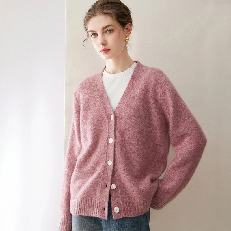 Silk Cashmere Open Cardigan Women's Autumn Winter New V-neck Floral Knit Loose Versatile Sweater Outerwear