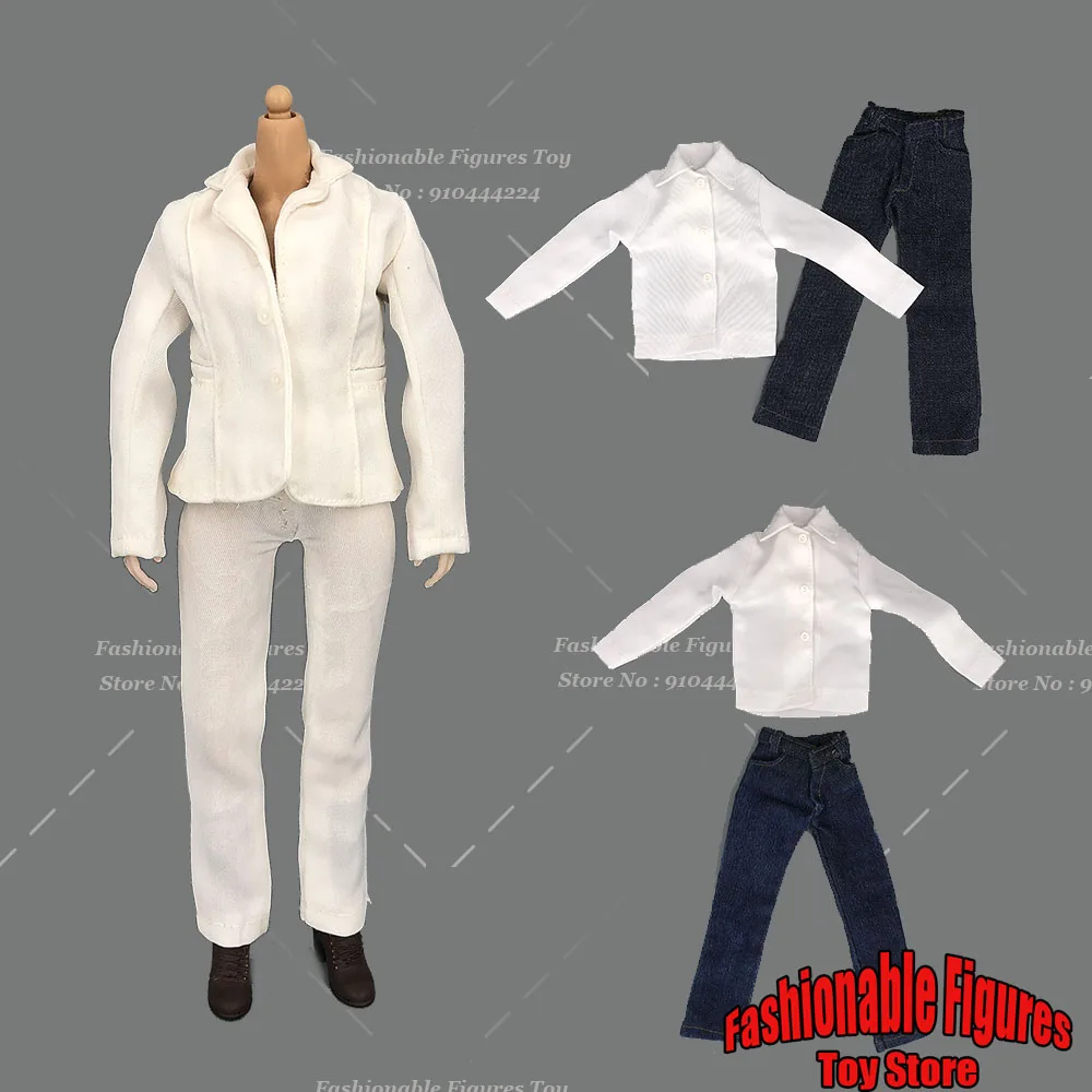 DML 1/6 Women Soldier White Shirt Modern Trendy Casual Blouse Jeans Coat Pants Clothes Accessory For 12inch Action Figure Body