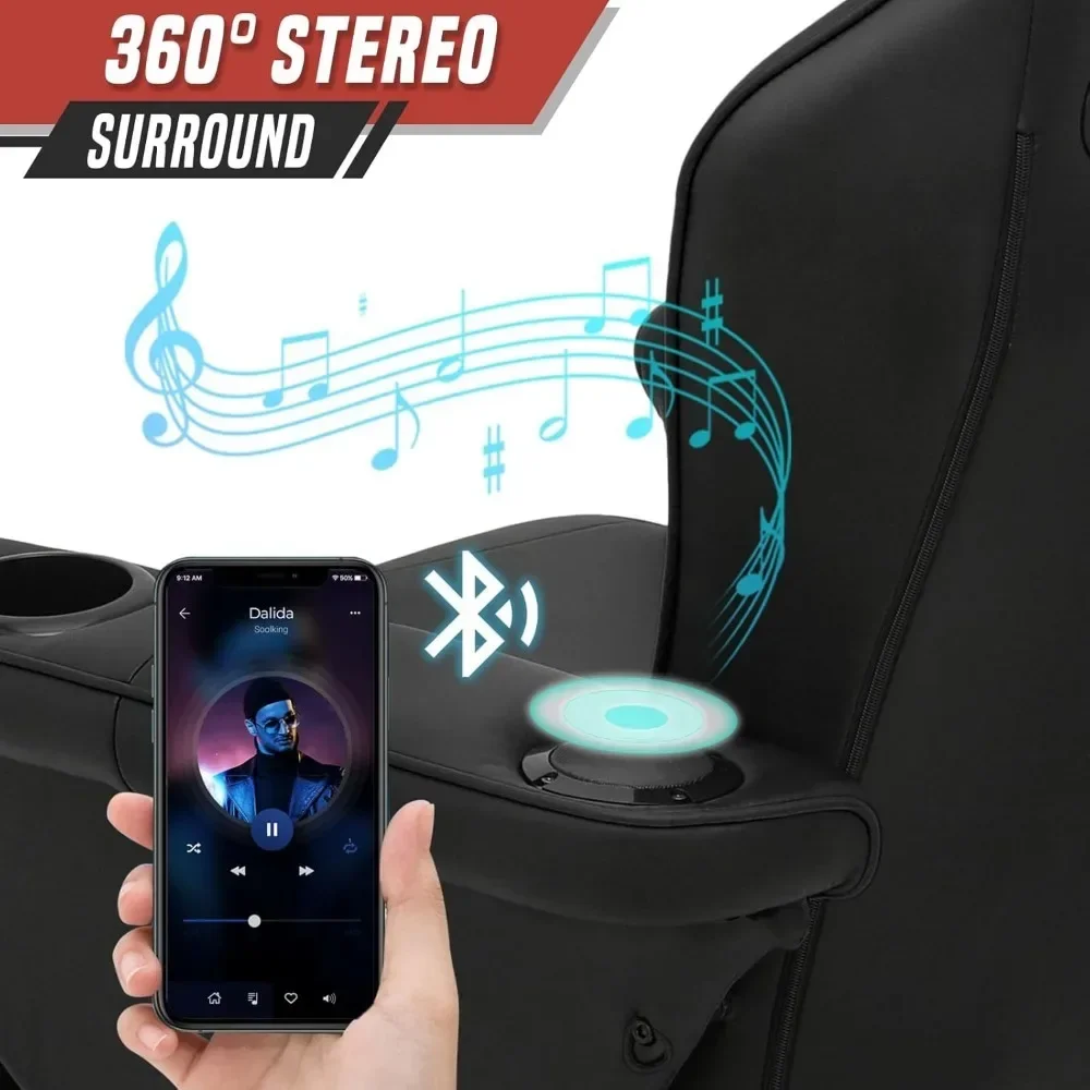 Sillón reclinable de masaje para juegos con altavoz doble, sillón reclinable de masaje de cuero con portavasos, silla para sala de estar para adultos