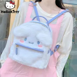 Sanrio Cinnamoroll Melody peludo de pelúcia mochilas para mulheres, Harajuku, bonito Lolita, Bowknot, Fairy Schoolbag, algodão, Plush, Harajuku, 2000s, novo, Y2k