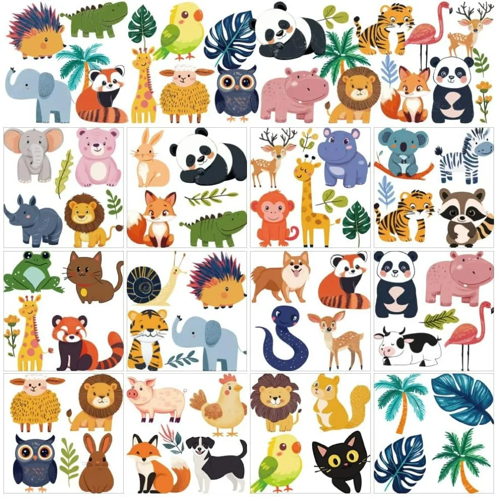 12 hojas de pegatinas de animales bonitos para ventana, mono Zoo, Panda, Koala, pegatinas de transferencia para frotar, pegatinas de decoración del hogar para Navidad