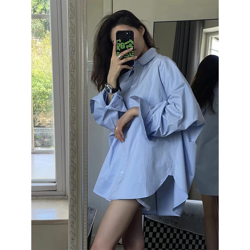 Women Summer Simplicity Casual Loose Solid Color Polo-Neck Long Sleeve Sunscreen Shirts Women Clothes Fashion All-match Tops