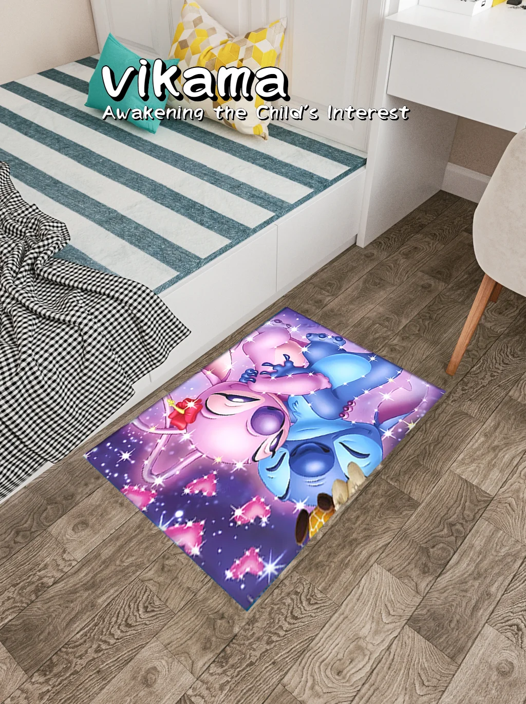 VIKAMA Cartoon Animation Crystal Pile Home Decorative Carpet Bedroom Living Room Kitchen Machine Washable Crawling Carpet