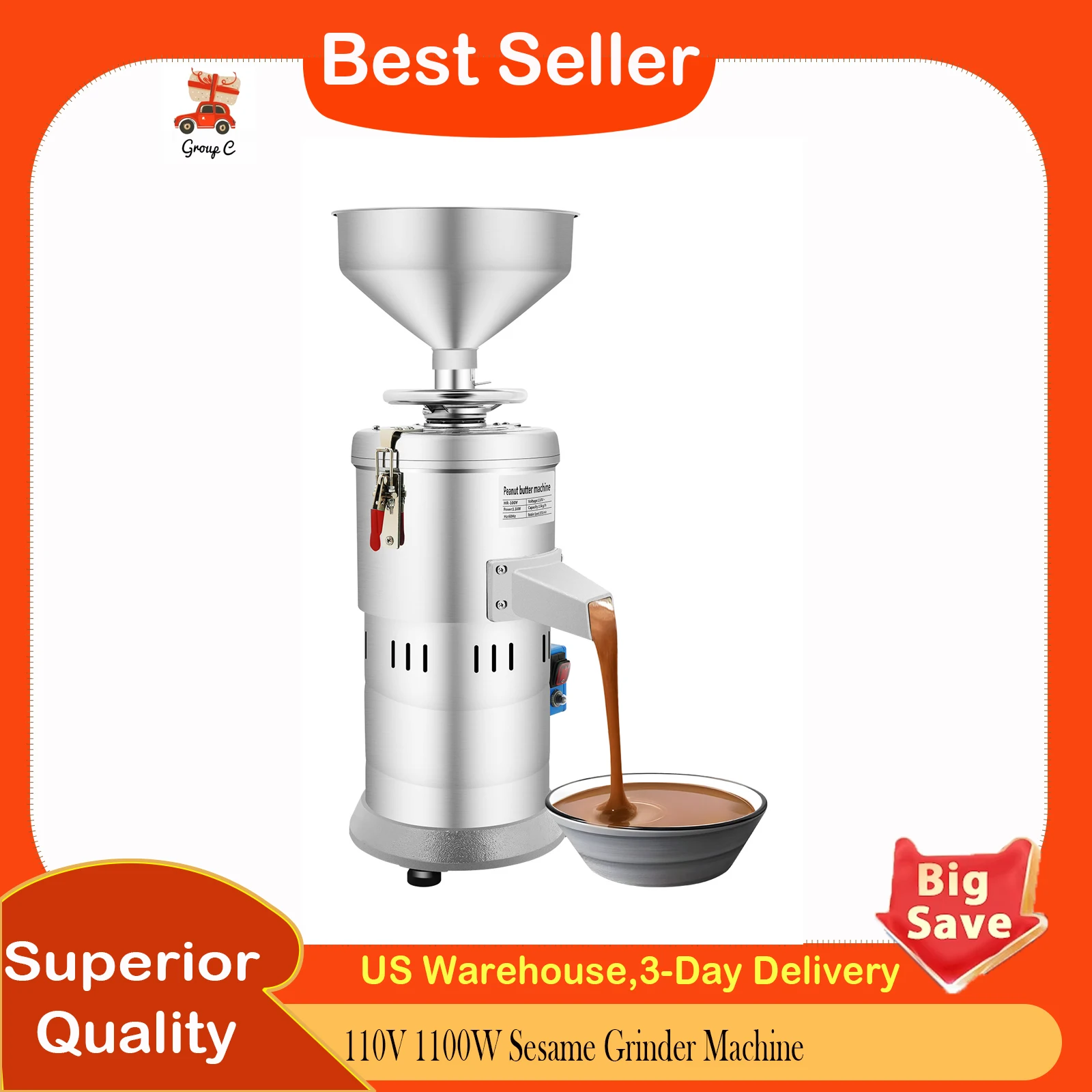 

Машина для измельчения кунжута, 110 В, машина для производства арахисового масла и электрическая мельница мощностью 1100 Вт, для домашней кухни, для производства орехового масла, тахини, соевого молока