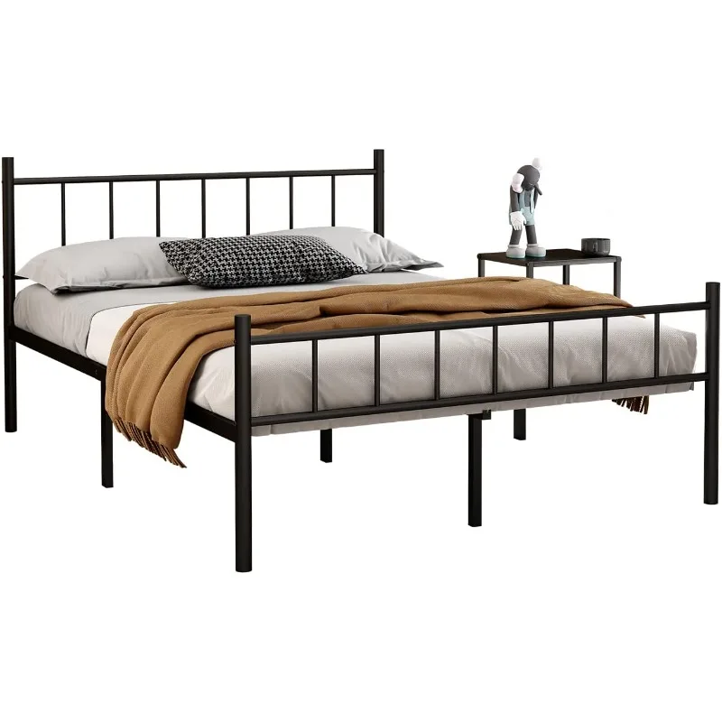 Full Size Platform Bed Frame-Heavy Duty Steel Slats Support King Bed Frame, Metal Bed Frame Sturdy Footbed Storage Space