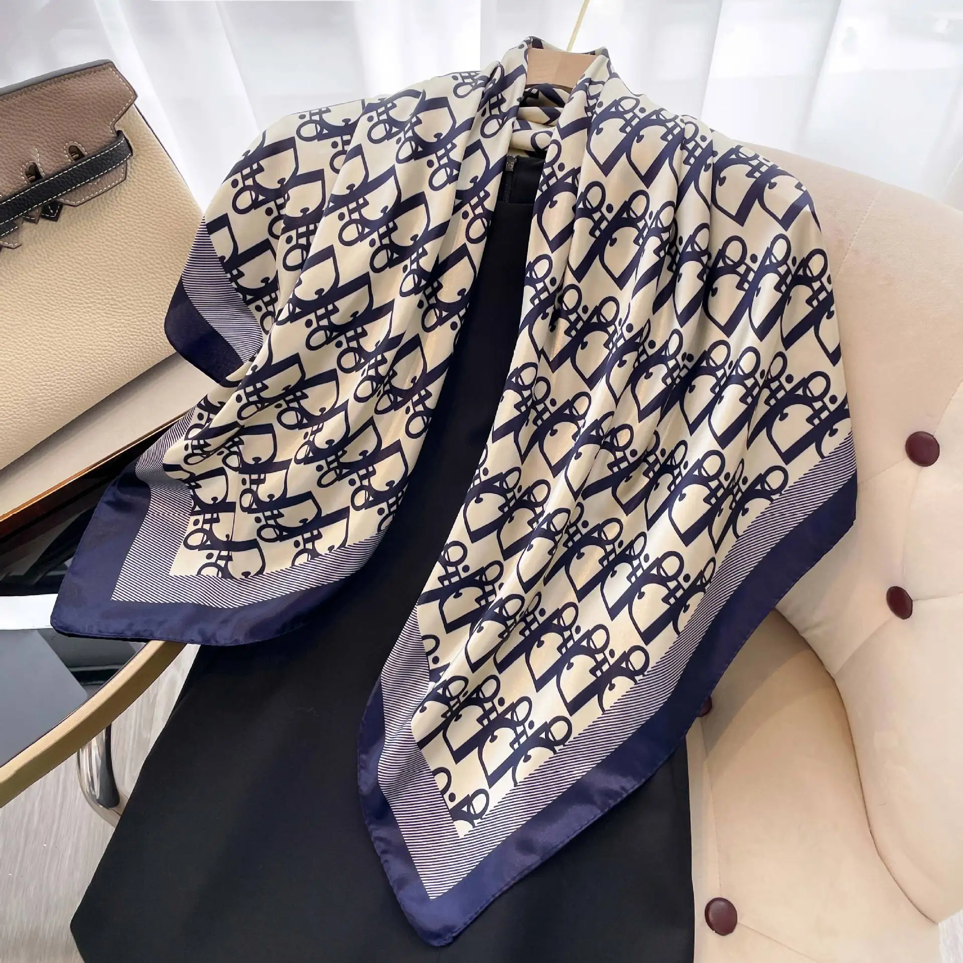 1 قطعة 90 سنتيمتر السيدات وشاح حريري خمر المألوف تنوعا المطبوعة الحرير الربيع رباط شعر الحجاب واقية من الشمس منديل شال يلتف #3