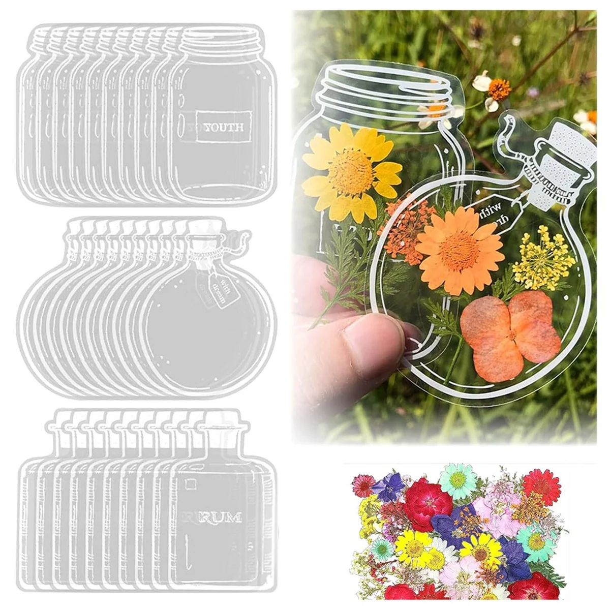 120Pcs Transparent Dried Flower Bookmarks, Handmade DIY Pressed Flowers Bookmark, Clear Flower Page Clips Bookmarks Diy