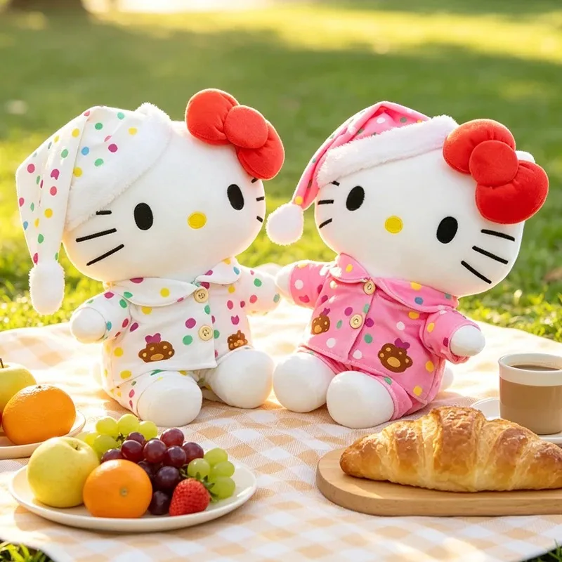 

60cm Cute Sanrio Hello Kitty Pajama Plushie, Kawaii Soft Polka Dot Sleepwear KT Cat Doll, Kids Bedroom Decor & Birthday Gift