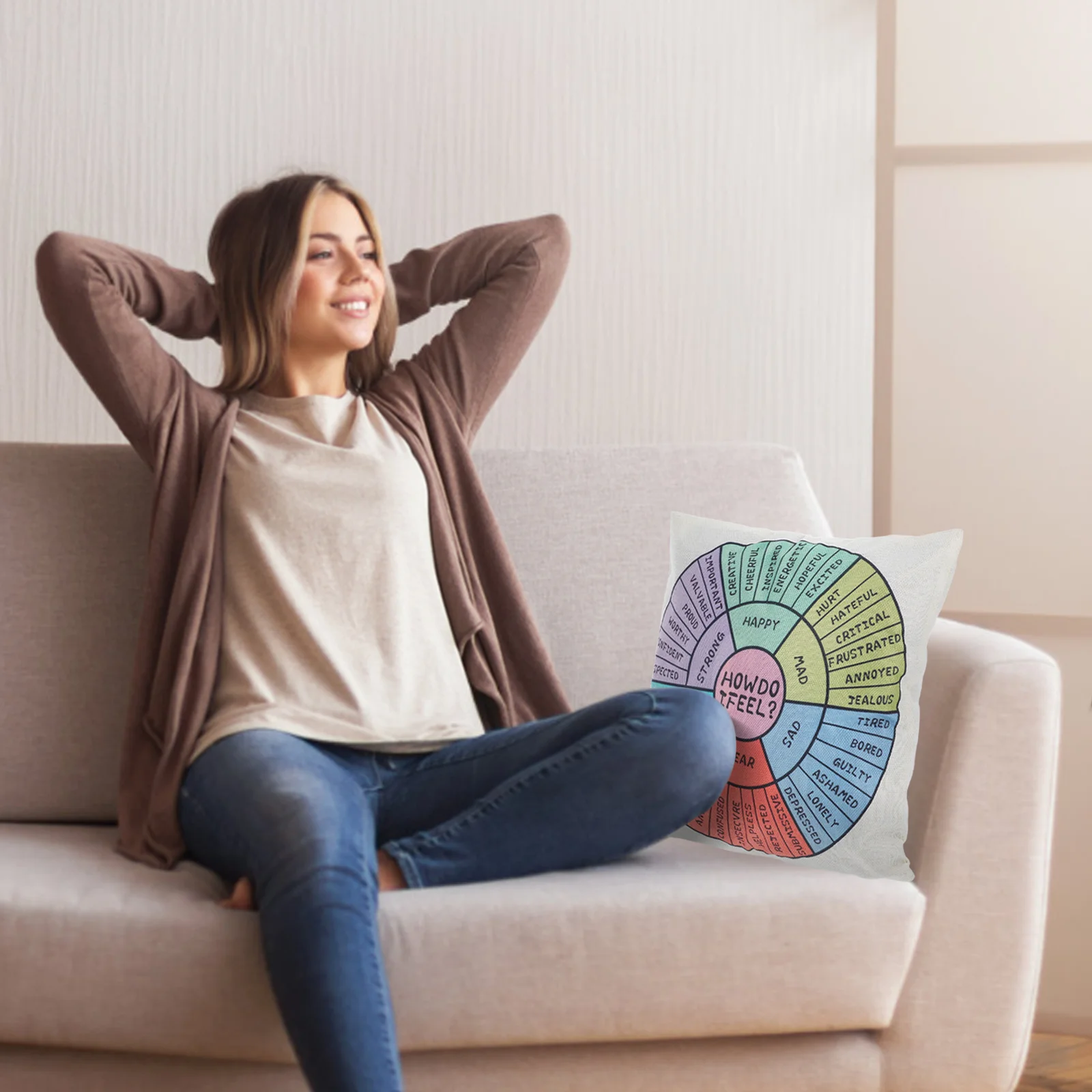 

Mood Pillow Case Emotional Wheel Cover Emotions Feelings Throw Cushion Covers Bedroom Boho Diagram Pillowcase