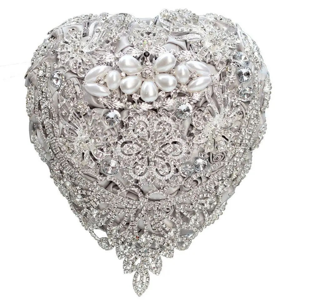 Seide Hochzeit Blumen Strass Schmuck Silber Brosche Bouquet Gold Brosche Braut Hochzeits kleid Hochzeits strauß s104