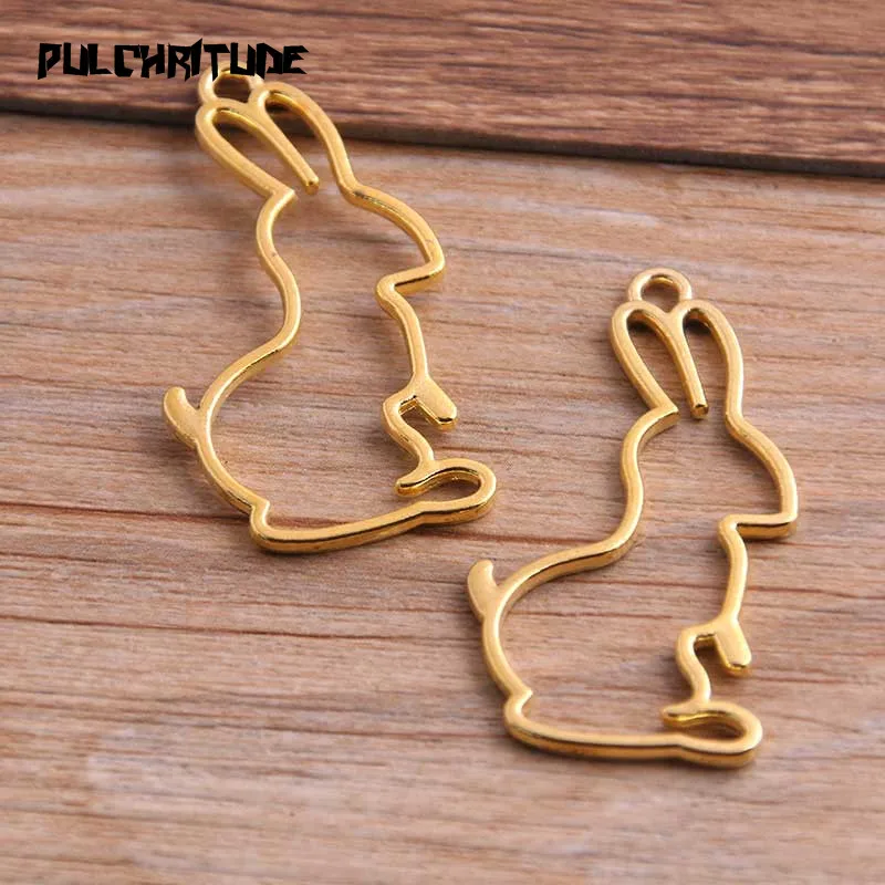 10pcs 23*44mm Three Color Alloy Jewelry Accessories Rabbit Charm Hollow Glue Blank Pendant Tray Bezel