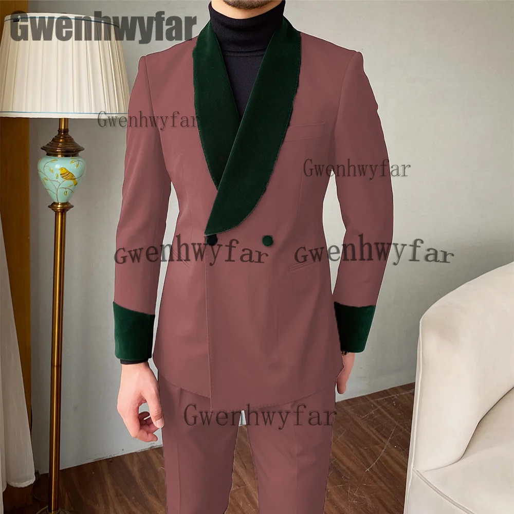 

Gwenhwyfar 2022 New Design High Quality Men's 2 Piece Suits Shawl Lapel Jacket Set For Wedding Groom Banquet Party (Jacket+Pant)
