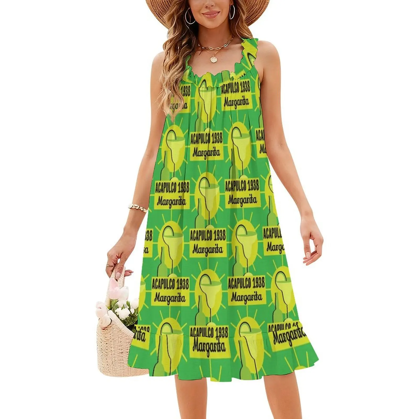 كوكتيلات مارغريتا الكلاسيكية العتيقة | فستان نسائي أنيق للحفلات من Retro Drink Art على شكل حرف A مع قصير/طويل/بدون أكمام #4